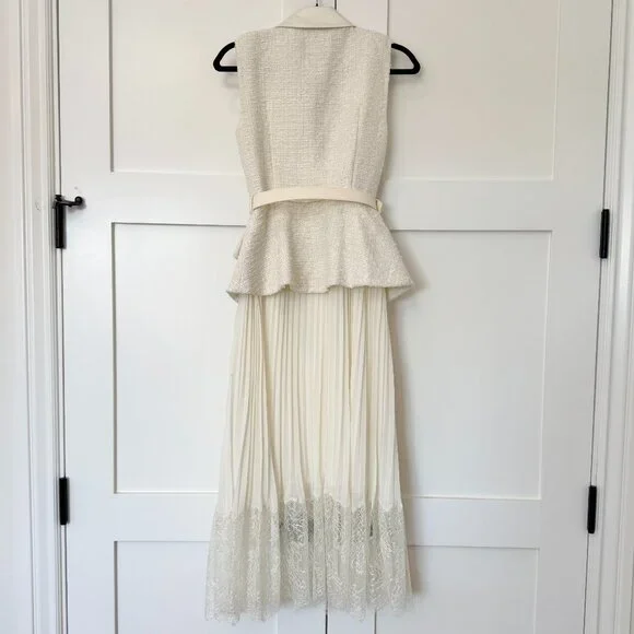 Self-Portrait Lace-Trimmed Bouclé & Chiffon Midi Dress – Size 2 - Picture 12 of 16